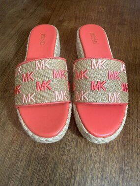 Michael Kors Coral Pink Wedge Slide Sandals